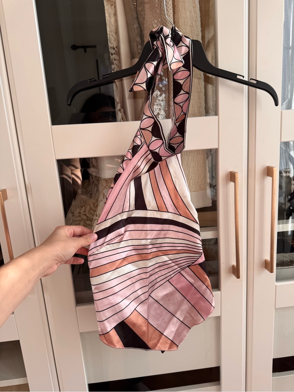 Silk Scarf Tote in Pink Geometric Print